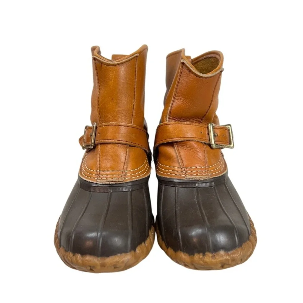 LL Bean Buckle Boots Mens Size 7 Tan Leather Brown Duck Bean Boots‎ USA Buckle